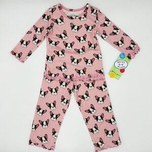 NWT Sara's Prints Toddler Girls Pink Frenchie Print Loose Fit Pajama Set Size 2